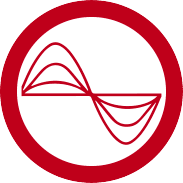 A red circular outline encloses a white background with red, smooth, overlapping wave-like lines. The design resembles a dynamic, interconnected pattern, similar to sound or frequency waves—evoking the precision and rhythm one might see in fitness goals guided by Kirkland expert trainers.