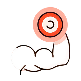 An illustration of a flexed arm showcasing a bicep muscle with a red, white, and pink concentric circle on the bicep. The outline and style of the drawing are simplistic and cartoonish, perfect for highlighting fitness goals.