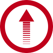 A red up arrow inside a red circle with a white background. The arrow, resembling the dynamic guidance of a personal trainer like Dr. Stoppani, is stylized with horizontal red lines forming the shaft. - Kirkland Personal Trainer A red up arrow inside a red circle with a white background. The arrow, resembling the dynamic guidance of a personal trainer like Dr. Stoppani, is stylized with horizontal red lines forming the shaft.