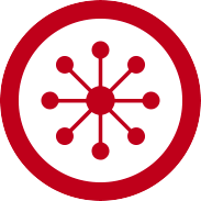 A red, circular icon with a white center. Inside the center is a red central circle with eight smaller circles connected to it by lines, forming a radial pattern. Resembling the way Dr. Stoppani helps connect various fitness goals, the outer edge of the icon is a thick red border. - Kirkland Personal Trainer A red, circular icon with a white center. Inside the center is a red central circle with eight smaller circles connected to it by lines, forming a radial pattern. Resembling the way Dr. Stoppani helps connect various fitness goals, the outer edge of the icon is a thick red border.